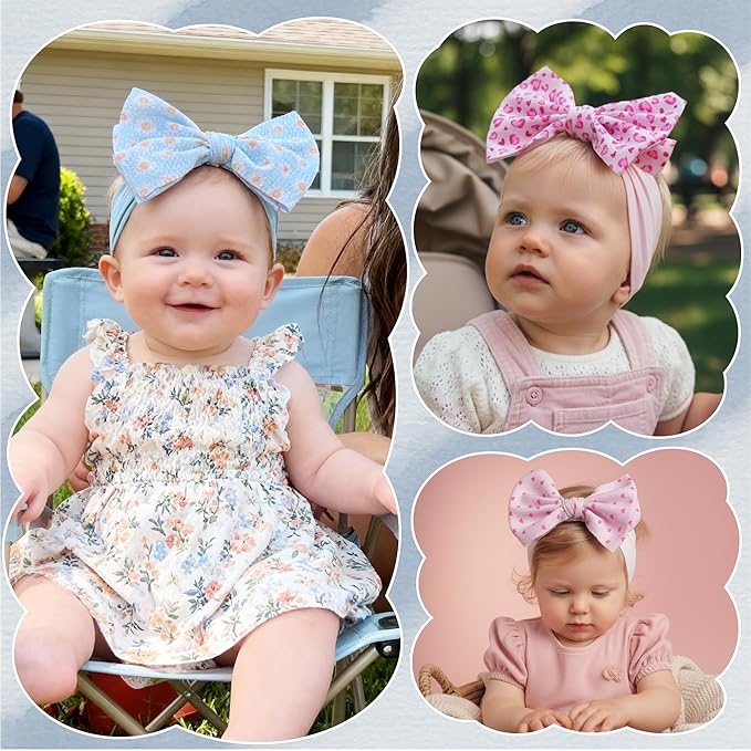 Baby Bow Headbands 3 Pcs Baby Girl Headbands with Bows Soft Nylon Heart Daisy Headband Bows for Baby Girls, Newborns, Infants