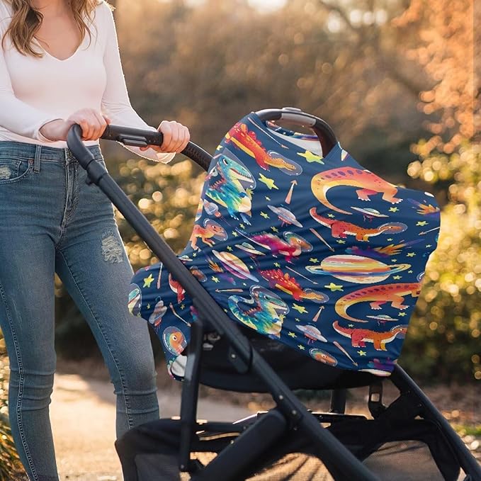 GIFTPUZZ Planet Dinosaurs Multi-Use Stretchy Baby Car Seat Cover - Nursing & Breastfeeding Covers for Boys & Girls, Ideal for Shopping Carts, High Chairs, and Strollers for Infants & Newborns