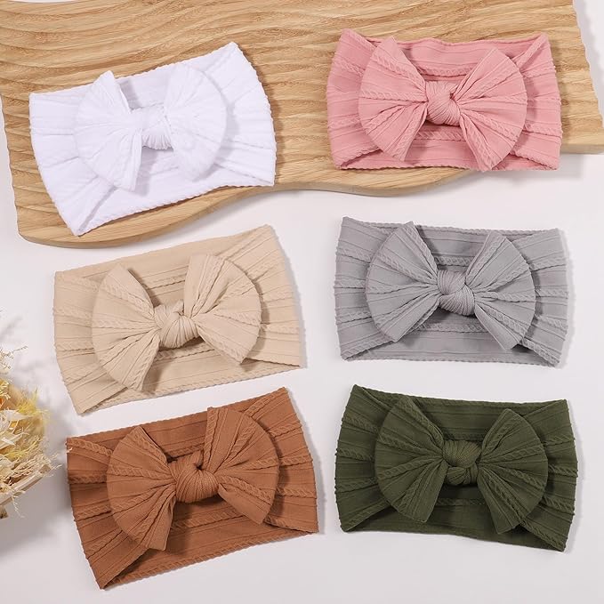 ALinmo 12PCS Baby Nylon Headbands Hairbands Hair Bow Elastics for Baby Girls Newborn Infant Toddlers Kids