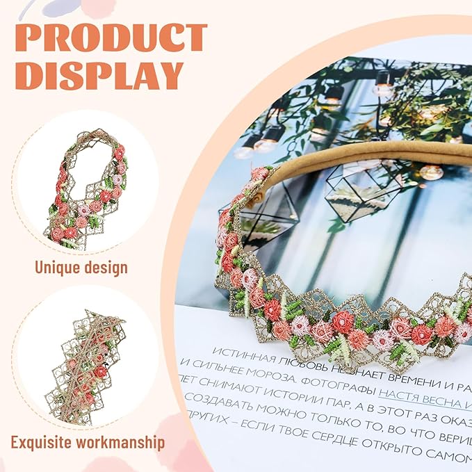 Dizila 6 Pieces Super Soft Stretchy Beige Dusty Pink White Baby Girl Flower Nylon Headbands Lace Floral Bow Headbands Hair Accessories for Newborns Infants Toddlers Girls Kids