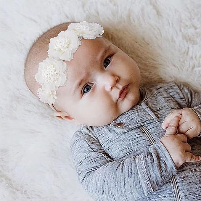 Flower Headband for Baby Girl Elastic Baby Floral Headbands Crown Hairbands Hair Accessories for Newborn Infant Toddlers Kids 3pcs/set