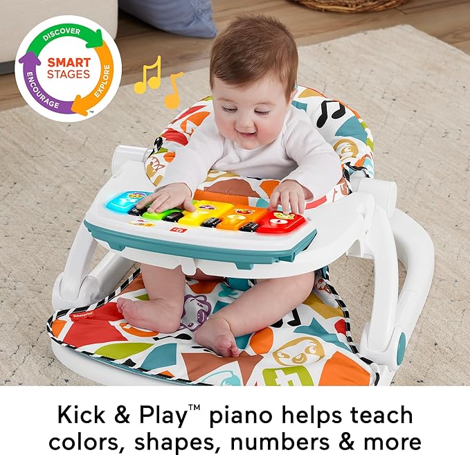 Fisher-Price Baby Portable Chair Deluxe Kick & Play Sit-Me-Up Floor Seat with Piano Learning Toy & Playmat Deluxe Kick & Play Piano Gym