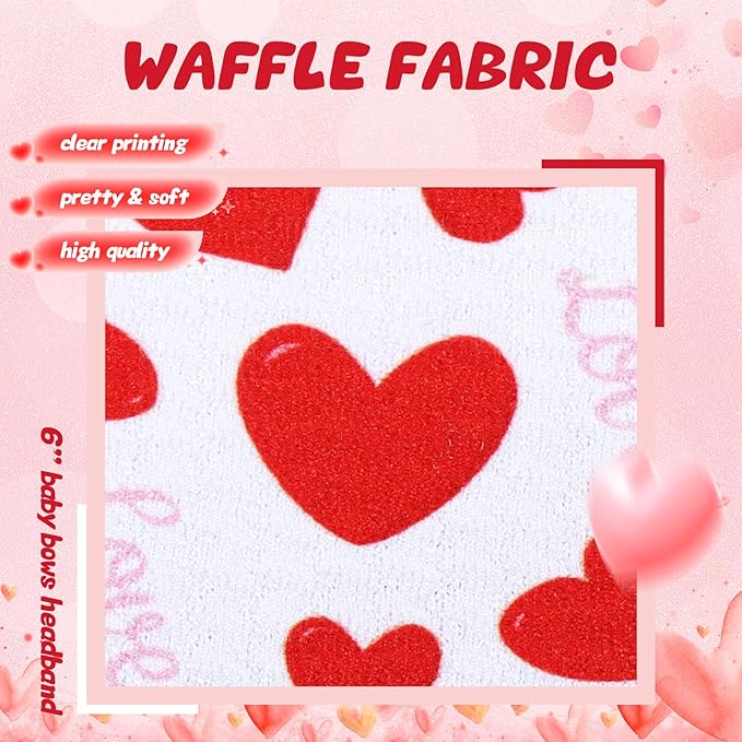 Valentines Baby Bow Headbands for Girls Waffle Tied Bow Hairbands Handmade Cute Red Love Heart Head Wraps Hair Accessories for Infant Toddler Kid 2Pcs