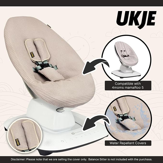 UKJE Protective Swing Cover Compatible with 4moms or MamaRoo 5, Multi-Motion Baby Swing, Baby Swing Liners, Baby Rocker Cover, Easy to Install, Easy to Wash, Handmade in Europe, Taupe