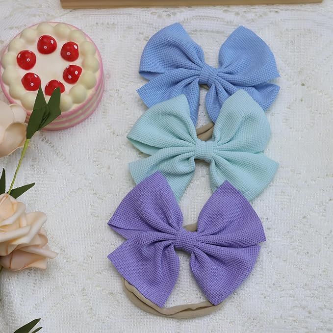 Baby Girls Nylon Headbands Newborn Bows 4.5'' Handmade Hair Hairbands Accessories for Infant Toddlers Kids Beige Black White Pink