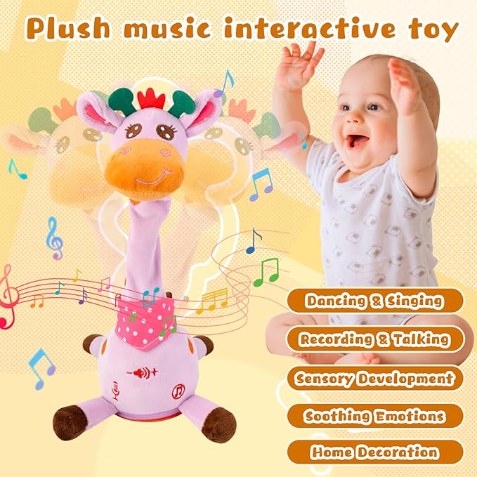 Dancing Talking Giraffe Plush Toy, Funny Singing Recording & Repeating Musical Giraffe, Unique Valentine's Day Gift for Girlfriend Boyfriend, Interactive Fun for Baby Toddlers Kids(Purple)