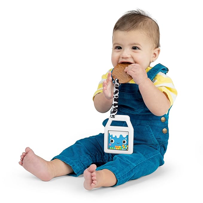 Bright Starts Cookies & Teethe 2-in-1 Rattle and Teether Activity Toy, Soothe Sore Gums, Entertain Baby with Rattle Toy, Unisex, 3 Months+