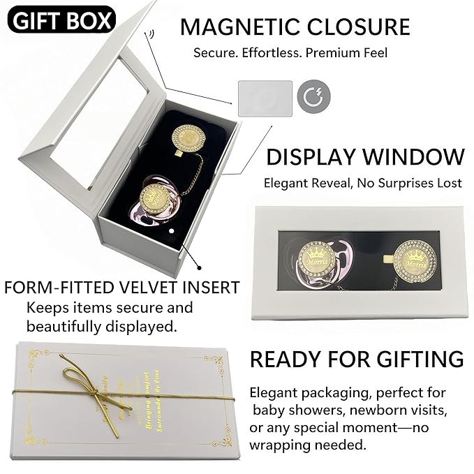 Personalized Bling Pacifier Box and Pacifier Set Unique Gift to New Bron Baby Baby Shower Gift (Gold Pink)
