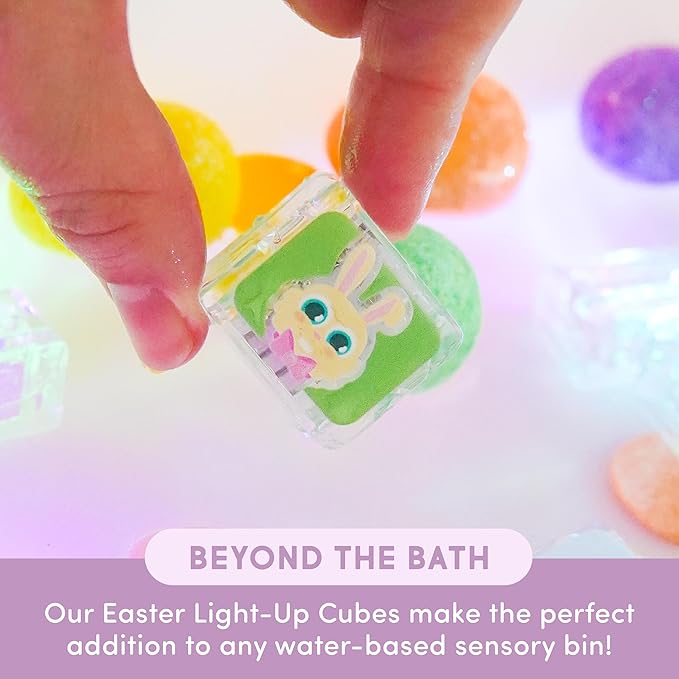 Glo Pals Personalized Hoppy Easter Water-Activated Light-Up Cubes Bath Toy – 6 Pack Easter Basket Stuffers for Kids, Custom Name Light Up Bath Cubes, Sensory Bath Toys, Easter Toys for Toddlers