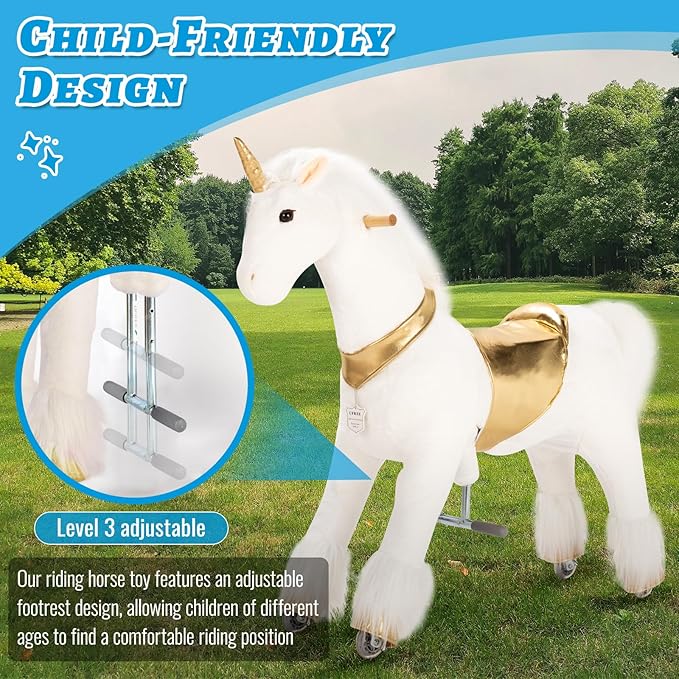 UFREE Ride on Unicorn Toy, Riding Plush Walking Unicorn for Girls, Birthday Gift for Children 4 to 9 Years Old, Height 36 Inch