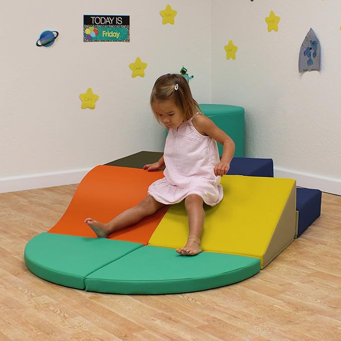 Factory Direct Partners 13021-NVOR SoftScape Playtime All Around Climber for Crawling Infants and Toddlers, Beginner Indoor Active Playset with Steps and Slides (6-Piece) - Navy/Orange