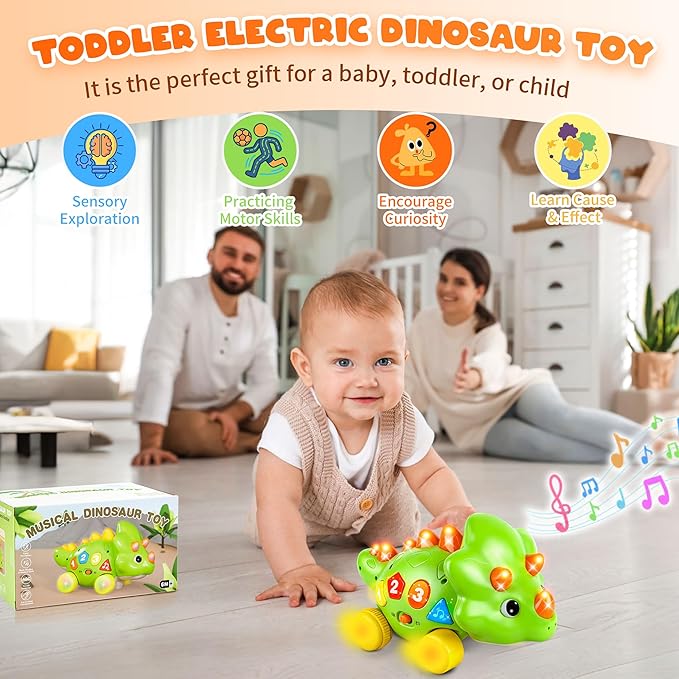 Musical Dinosaur Toys for Baby, Toddler Crawling Toys with Light & Sound, Educational Toy Birthday Gift for Infant 1 2 Year Old Boys Girls