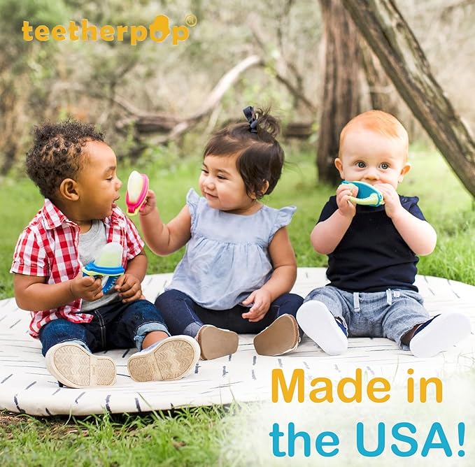 Teetherpop Fillable Freezable Teethers for Babies - Breastmilk Teether with Spill-Proof Sippy Slits – Teething Popsicle for Baby, Liquids & Purées, Cooling Teething Relief Feeder Pacifier - Blue Set