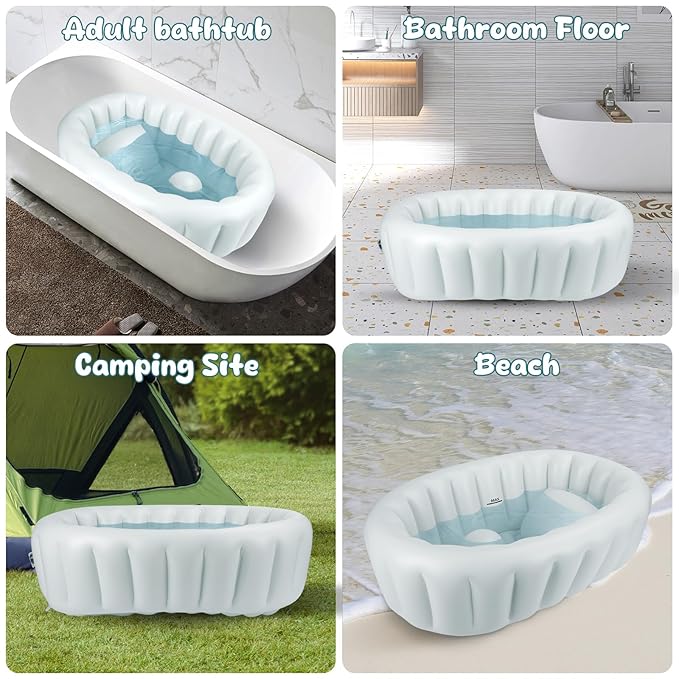 TOSGN Baby Bath Tub Inflatable Bathtub, Travel Foldable Portable Bathtub for Infant and Newborn to Toddler, Blow Up Bathtub for Boys and Girls 0-18 Months, Air Pump Included, Blue