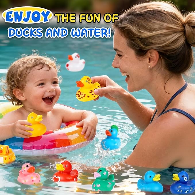 VISRIE 60 Pcs Rubber Ducks in Bulk, Assortment Ducks for Jeeps, Bulk Ducks for Toddler Bath Toys Kids Pool Toys Birthday Gifts Party Favors