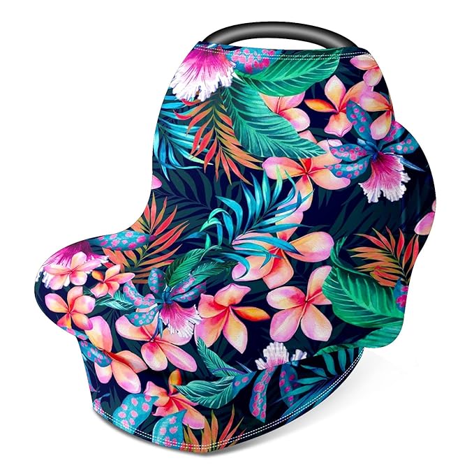 Baby Car Seat Stroller Covers Tropical Palm Leaves Nursing Cover Breastfeeding Scarf Soft Breathable Stretchy Coverage Carseat Canopy Cover for Boys and Girls Soft Breathable Multi Use