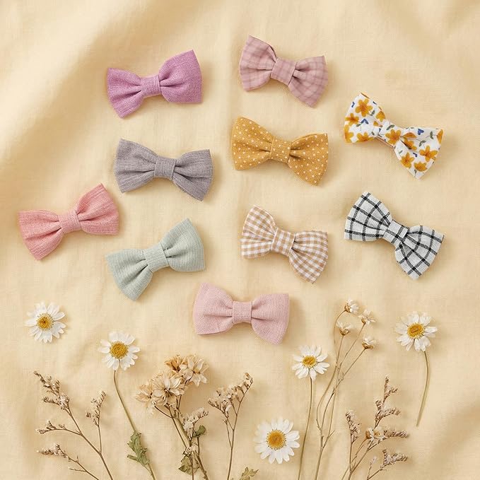 20 Pcs Baby Hair Clips Bows for Baby Girl Hair Accessories Cotton Handmade Fully Lined Clips Non Slip Barrettes for Fine Cute Tiny Bows Barrettes for Infants Toddlers, and Little Girls