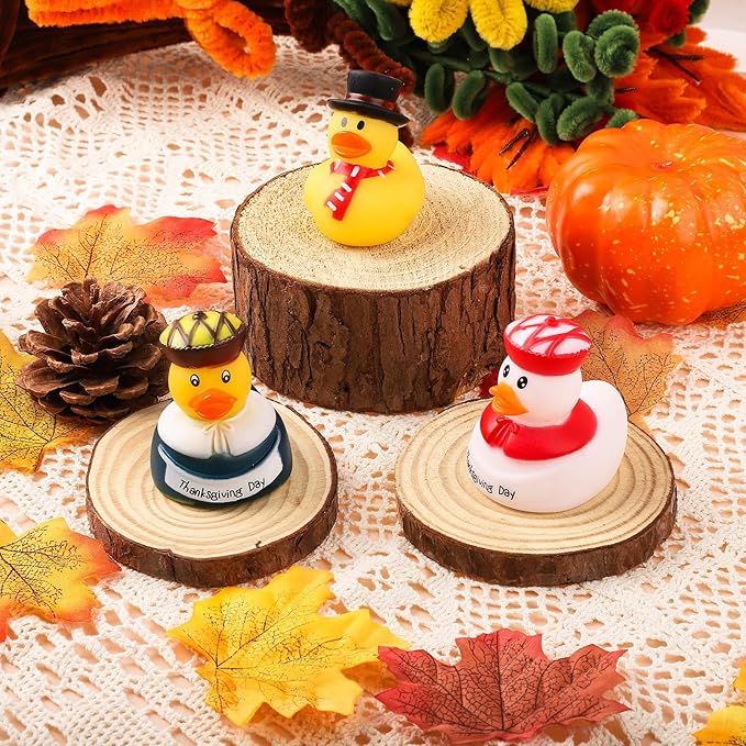 12PCS Thanksgiving Rubber Ducks Thanksgiving Day Themed Turkey & Pilgrim Ducks Bath Toys Basket Fillers Table Duckies Decors Fall Party Favors for Kids Adults