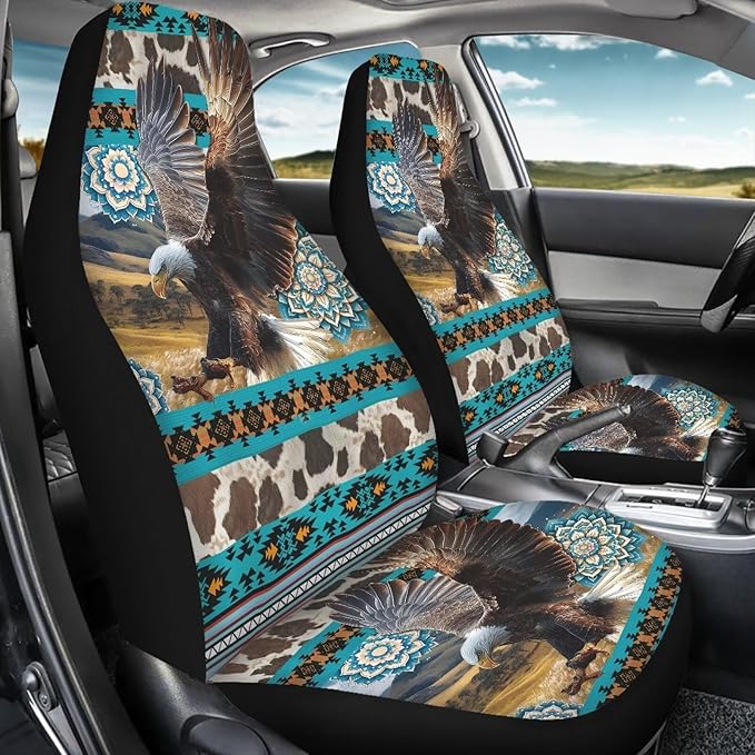 Aztec Eagle Car Seat Covers, Car Front Seat Cushion Auto Seat Cover Protector Automotive Interior Protection Fit Most Vehicle Cars Sedan Truck SUV Van, 2 Pack