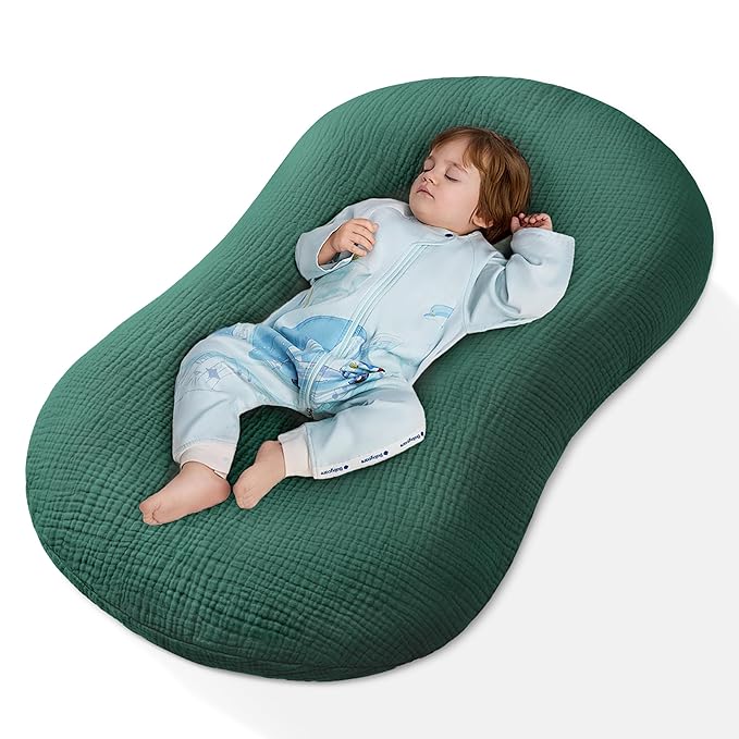 Muslin Baby Lounger Cover 1 Pack, Cotton Soft Breathable Infant Nest Slipcover, Envelope Closure, Compatible with Snuggle Me Loungers, Machine Washable, Cover Only, for Boys Girls(Green)