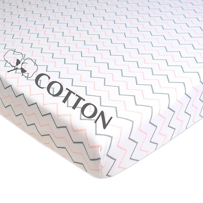 American Baby Company 100% Natural Cotton Fitted Pack and Play Sheet 39" x 27" - Soft & Breathable Pack N Play Sheet for Playpen, Playard & Mini Crib Mattress, Pink Wave, for Boys & Girls