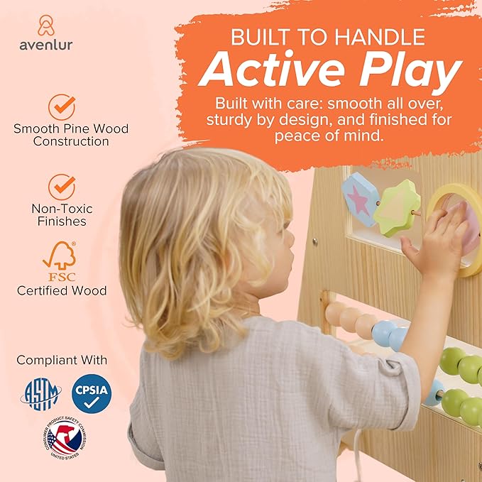 Avenlur Cherry 5-in-1 Wooden Indoor Climber – Montessori Toddler Play Gym with Slide, Rock Wall, Rope Ladder, Sensory Panel & Swing – Indoor Playground for Kids Ages 18 Months to 5 Years
