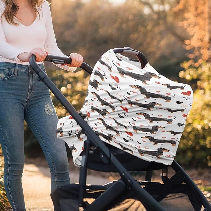 GIFTPUZZ Dachshund Nursing Cover Carseat Canopy, Baby Breastfeeding Cover, Shopping Cart Cover for Babies, Multi Use Nursing Scarf, Infant Stroller Cover, Girls Shower Gifts