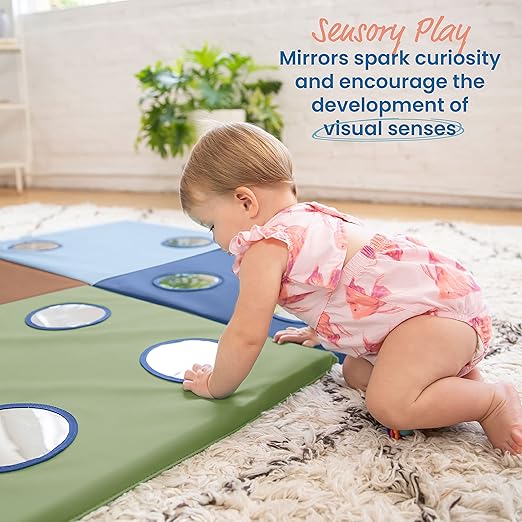ECR4Kids SoftZone 123 Look at Me Activity Mat, Folding Playmat, Earthtone