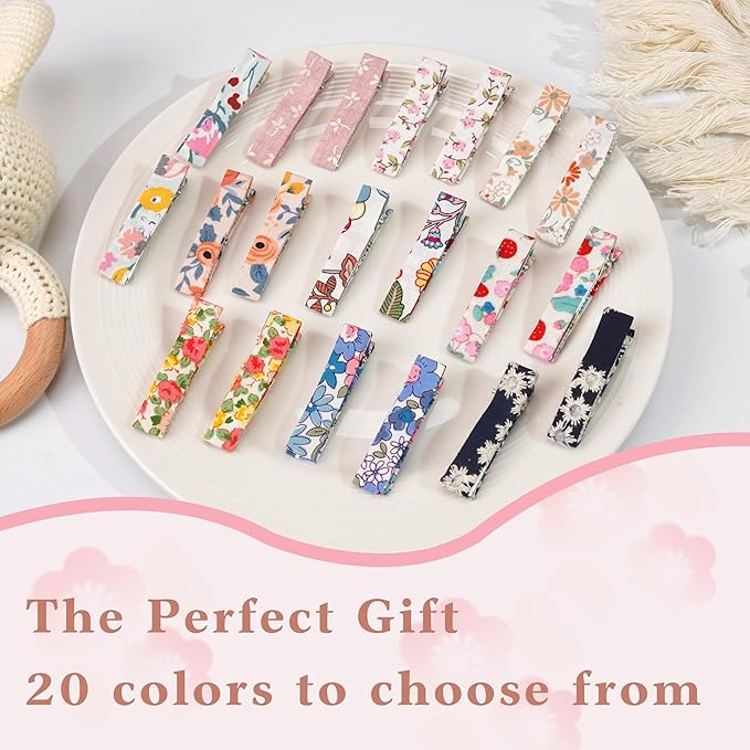 Hair Clips for Girls Women Toddler Baby,Assorted 20Pcs Flower Fabric Fully Lined Small Alligator Clips Hair Accessories for Teens Child Kids Gifts
