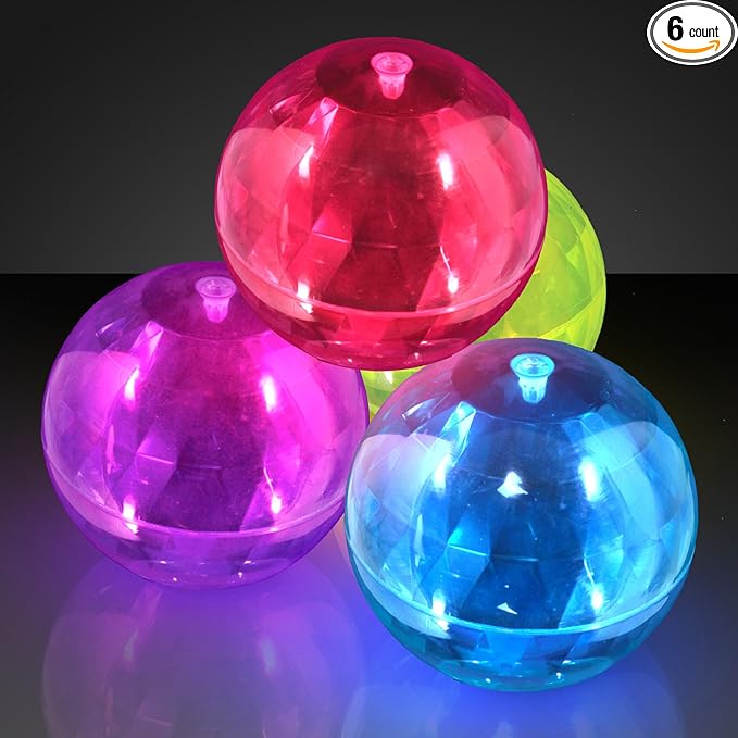 FlashingBlinkyLights 4" Big Assorted Colors Light up Bouncy Balls with Flashing LEDs (Set of 6)