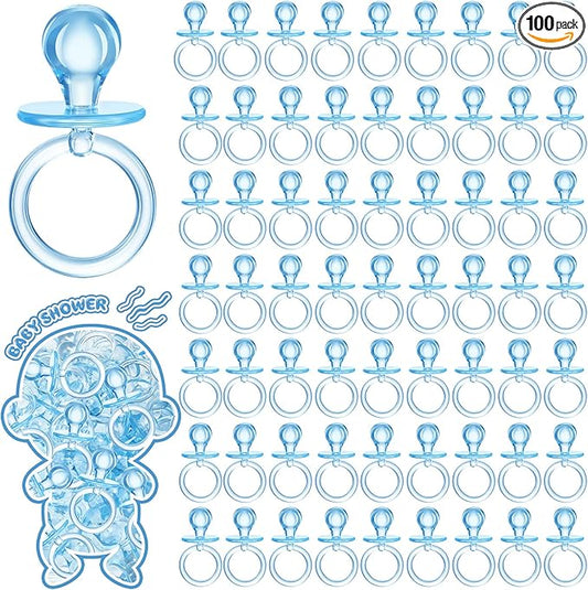 Coume 100 Pcs 2.5 Inch Baby Shower Pacifiers Acrylic Mini Baby Pacifiers Gifts Gender Reveal Party Favors for Gender Neutral Game Birthday Supplies(Blue)