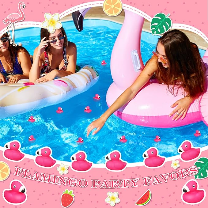 100 Pcs Mini Flamingo Rubber Duck Bulk Cute Pink Flamingos Bath Toys Floating Squeaky Toy Rubber Duckies for Baby Shower Cake Decoration Classroom Prizes Holiday (1.4 Inch)