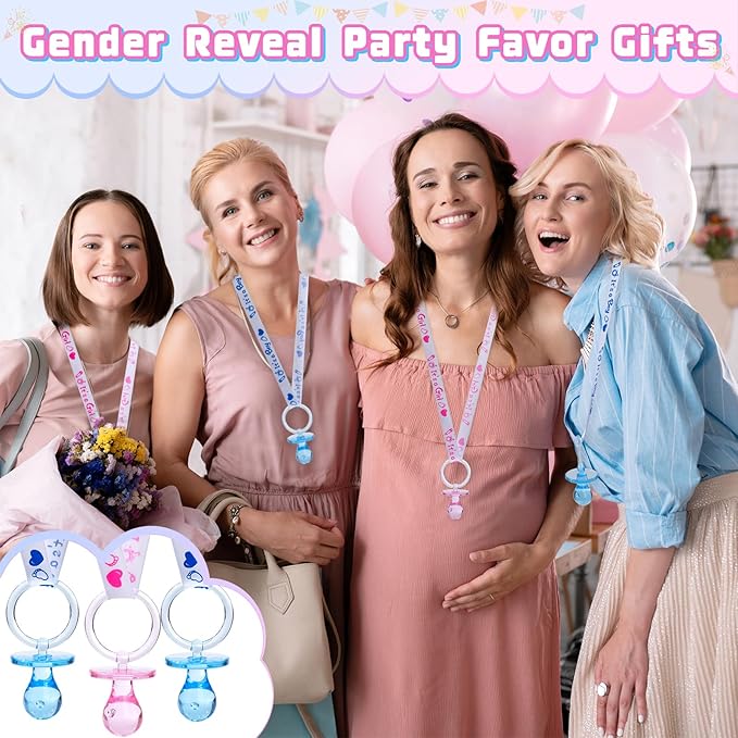 36 Baby Shower Pacifiers Necklace, Acrylic Pacifier Necklace, Pacifier Necklace for Baby Shower Boys Girls Party Favors Charm/Gender Reveal Party Table Scatter/Baby Shower Necklace Game(Blue&Pink)…