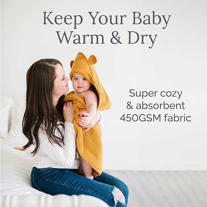 Natemia Hooded Baby Bath Towel - 100% Organic Cotton Baby Towels for Newborns, Toddlers, Boys, Girls - Soft Absorbent 450 GSM - Gentle on Sensitive Skin - Baby Shower Registry Gift (Gray, 35" x 35")