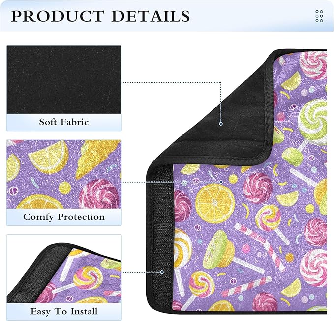 Colorful Candy and Lollipops Car Seat Belt Covers 2Pcs Soft Car Seat Belt Pads Shoulder Strap Cushion for Adults and Children