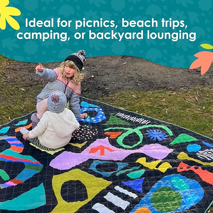 Rudie Nudie Jumbo Picnic Rug, Large Picnic Mat, 6'7" x 6'7", Outdoor Waterproof Picnic Blanket Beach Mat, Foldable & Waterproof, Picnic Blankets Ideal for Beach & Park, Outdoor Blanket, Rock Candy