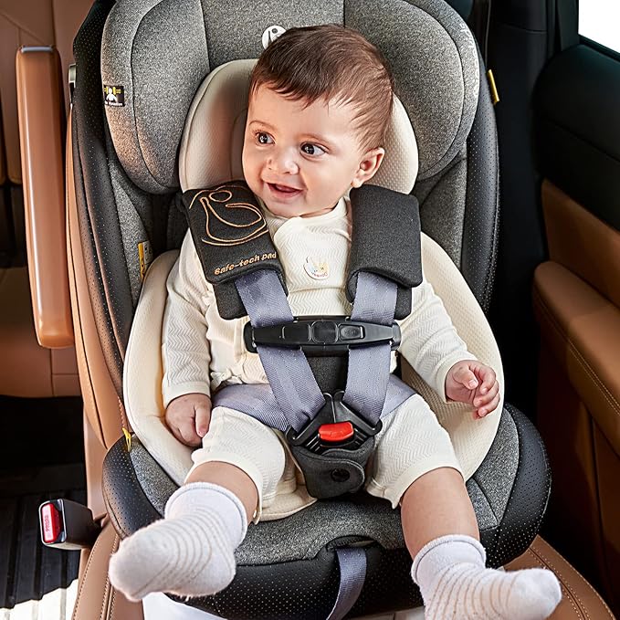 Innokids Car Seat Strap Cover Set for Baby Kids Seat Belt Covers with Crotch Pad Back Anti-Slip Design for Car Seats Pushchair Stroller (Medium (5.9”L), Black Grey)