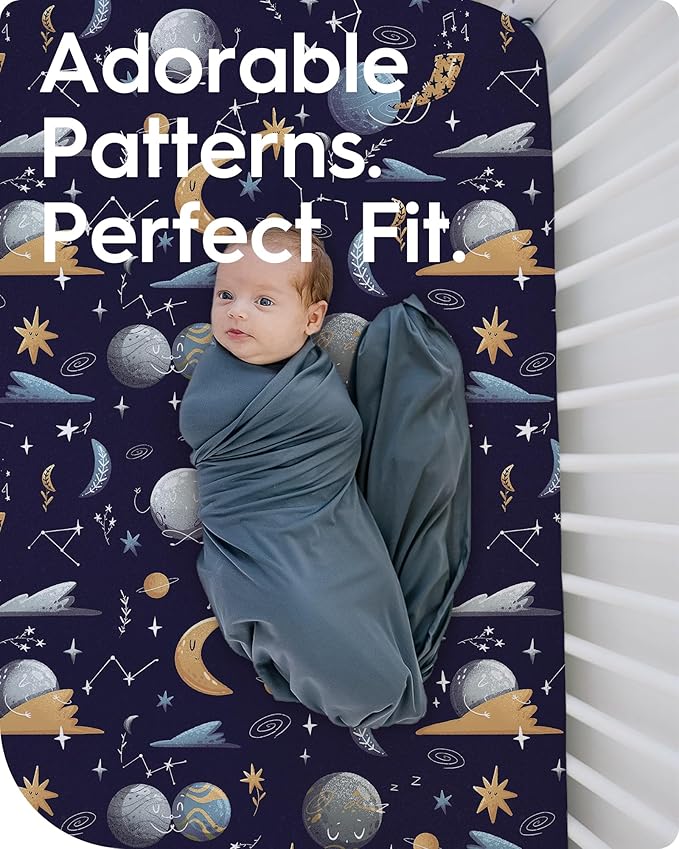 Crib Sheet for Boy Girl, Premium Soft Jersey Knit Fitted Crib Sheets, Safe and Snug, Durable, Stylish Crib Sheet, 28''x52''x9'' Extra Deep Pocket