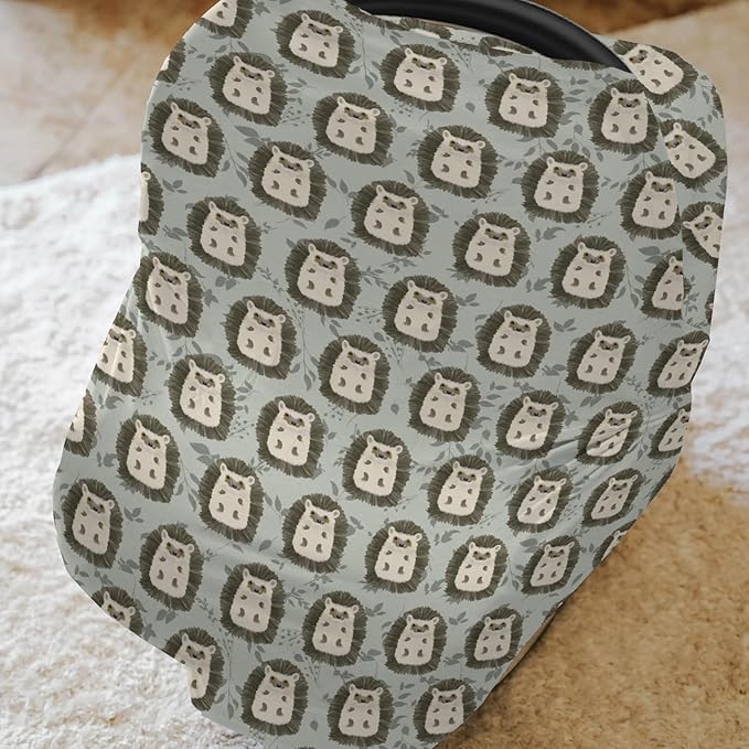 Watercolor Hedgehog Green Leaves Baby Car Seat Covers Cute Hedgehogs Stretchy 5-in-1 Cover Adjustable Infant Carseat Canopy Cover Spring Animals Breathable Nursing Cover-Up