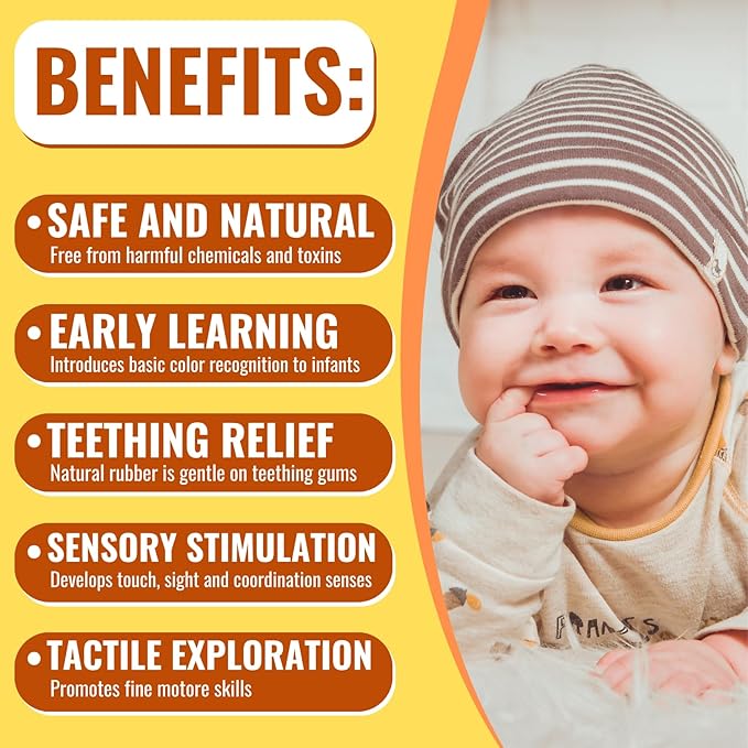caaocho Pure Natural Rubber Sensory Ball Sunshine 3" - Sealed Hole, BPA Free Baby Ball Toy, for Sensory Play, for Sensory Development, Hole Free Baby Toy, Perfect Bouncer, Without Hole