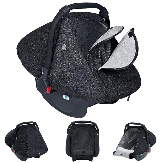 Baby Car Seat Cover Winter, Warm Cozy Carseat Cover for Babies with Mesh Window Breathable, Full Protection Infant Car Seat Covers for Boys Girls, Windproof Newborn Car Seat Canopy, Black