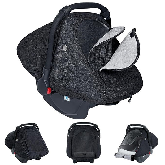 Baby Car Seat Cover Winter, Warm Cozy Carseat Cover for Babies with Mesh Window Breathable, Full Protection Infant Car Seat Covers for Boys Girls, Windproof Newborn Car Seat Canopy, Black