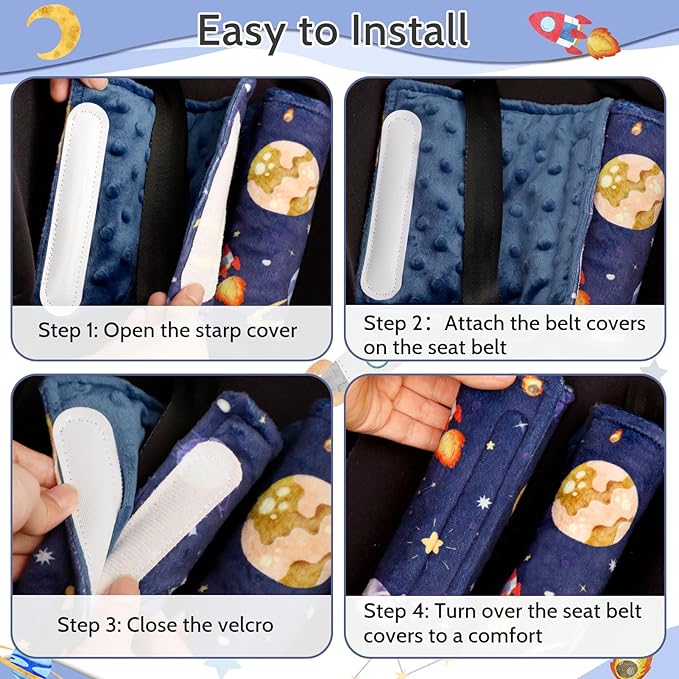 Pea Pod Pack of Infant Car Seat Insert and Car Seat Strap Covers Set, Outer Space