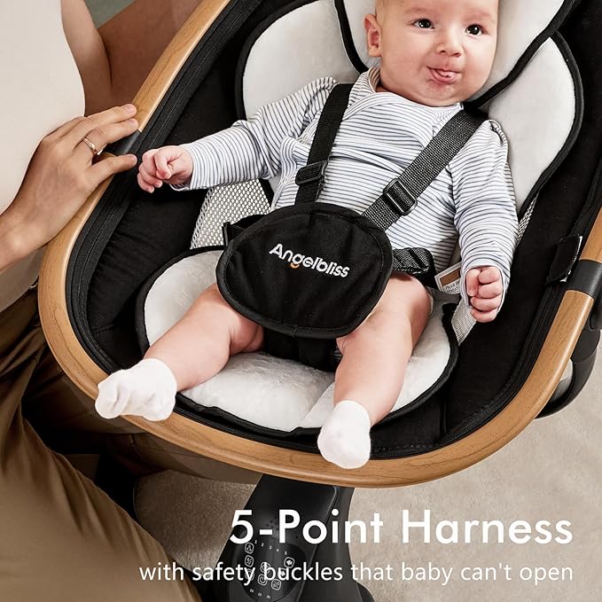 Angelbliss Baby Swing with Cry Detection, Side-to-Side Electric Swing with 5 Speeds, 180° Rotation, Indoor for Infants and Toddlers (Black)
