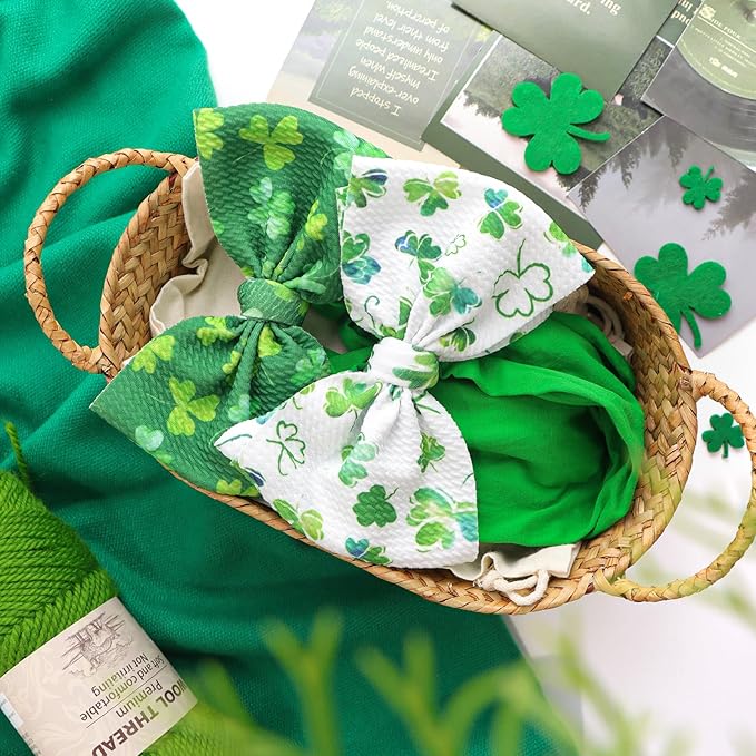 YanJie St.Patrick's Day Baby Girl Bows Green Clover Headbands Shamrock Newborn Hair Bow Hairband St Patrick's Big Bows Headbands Hair Accessories Gift