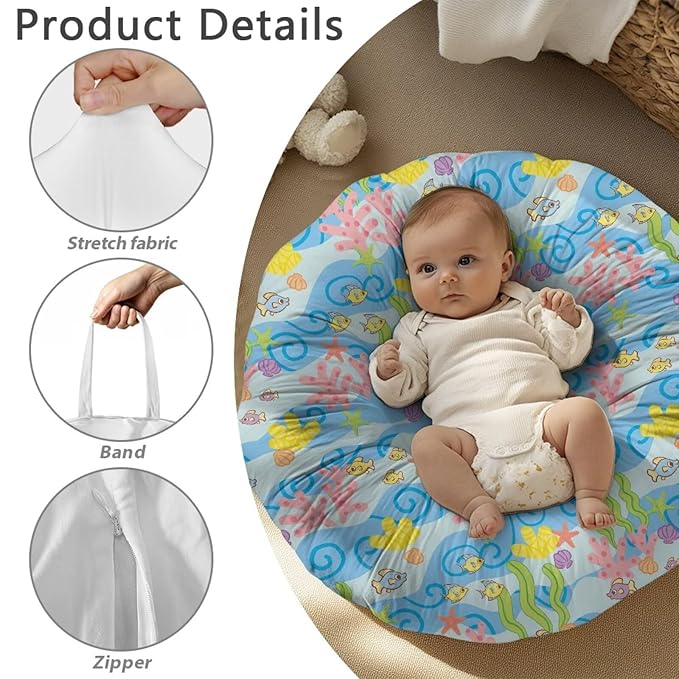 Cute Ocean and Fish Newborn Lounger Cover Lounger Cover for Boys Girls Comfy Fit Infant Lounger for Baby, Infant Removable Slipcover Stain Resistant and Scratch Resistant