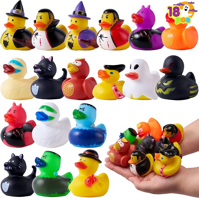 JOYIN 18 PCS Halloween Rubber Ducks, Halloween Ducks Toys for Trick or Treating Goodie Bag Fillers, Bathtub Toys Duckies for Halloween Party Favors Decorations, School Classroom Game Prizes