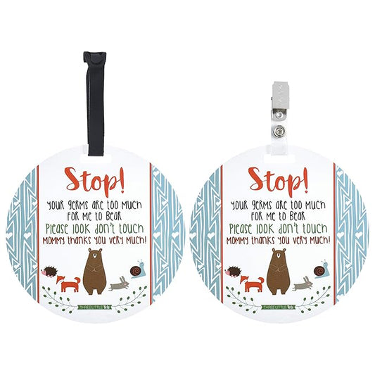 Three Little Tots Two Pack - Woodlands Themed No Touching Baby Car Seat and Stroller Signs - CPSIA Safety Tested