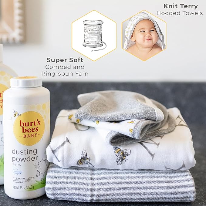 Burts Bees Baby Infant Hooded Towels Whale of a Tale Organic Cotton, Unisex Bath Essentials and Newborn Necessities, Soft Nursery Towel with Hood Set, 2-Pack Size 29 x 29 Inch