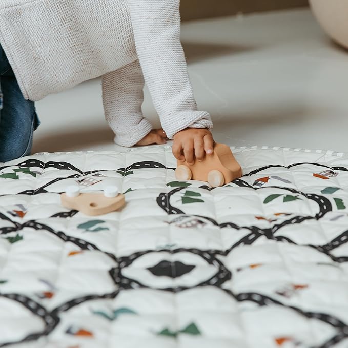 Blooom 2-in-1 Quilted Baby Play Mat & Storage Bag | Portable, Soft, and Convenient | Perfect for Travel & On-The-Go | Portable Play Mat for Baby & Toddler | Oekotex Cotton (City, 47 Inches)